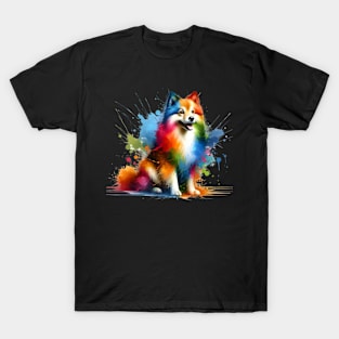 Playful Icelandic Sheepdog in Vivid Splash Art Style T-Shirt